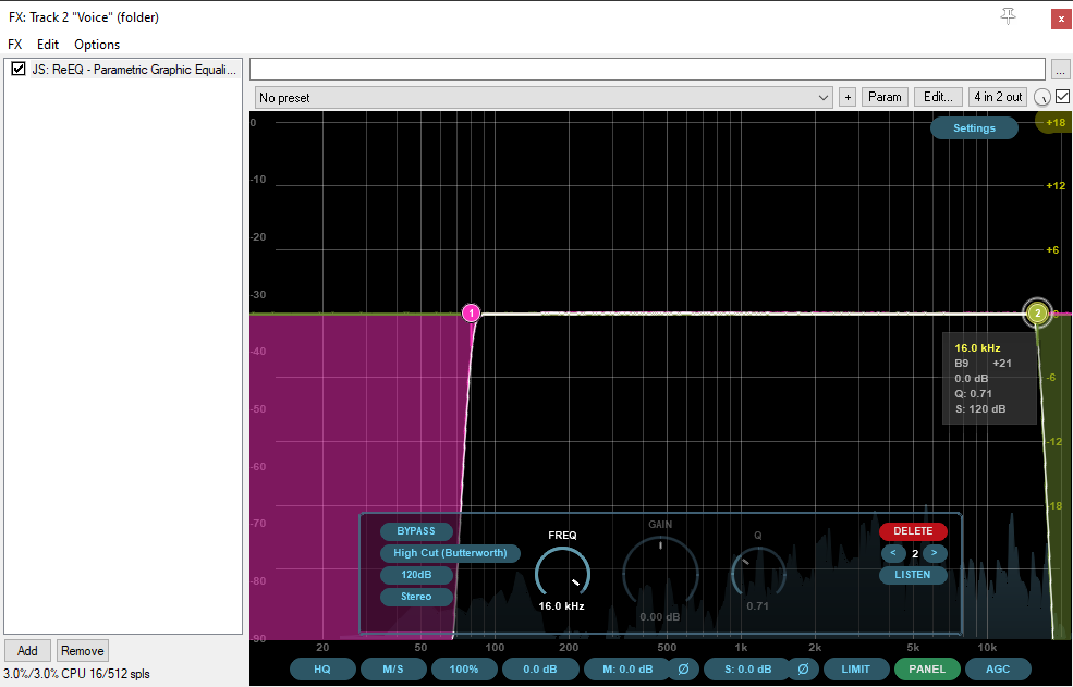 Waveform while setting low-pass cutoff